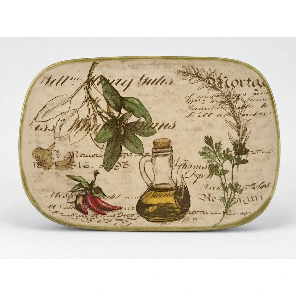 Vintage Ceramisia Italy Botanical Herb Plates Set of 2 Rectangular 10.5 in